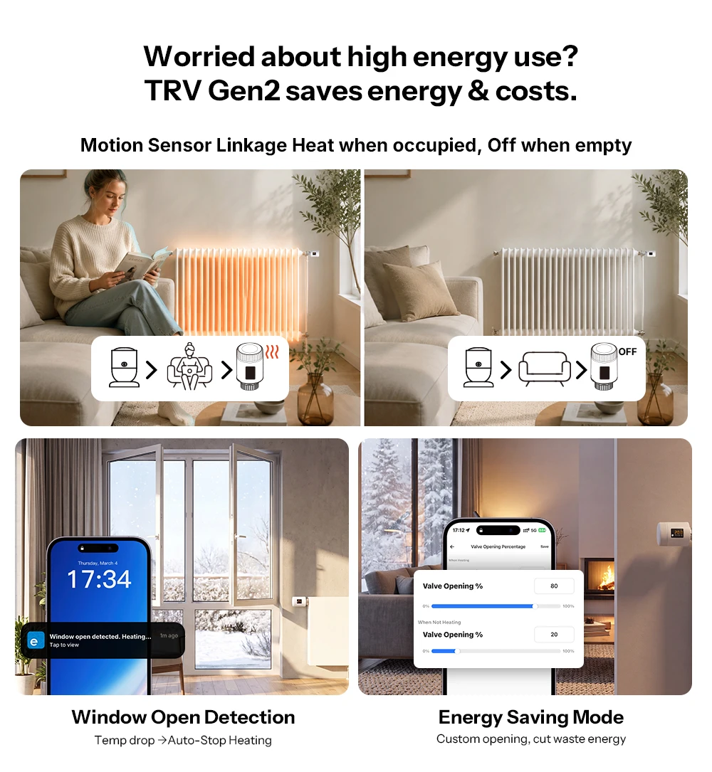 SONOFF TRV‑ZBT TRV Gen2 Zigbee Thermostat Radiator Valve, compact design, HD IPS color display, supports 3 programs and 12 time intervals, energy-saving mode – Image 16