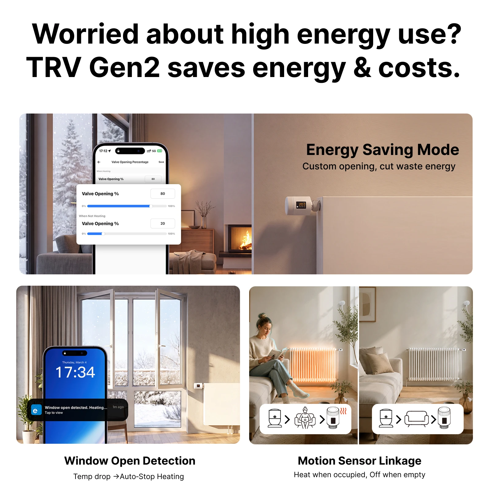 SONOFF TRV‑ZBT TRV Gen2 Zigbee Thermostat Radiator Valve, compact design, HD IPS color display, supports 3 programs and 12 time intervals, energy-saving mode – Image 4