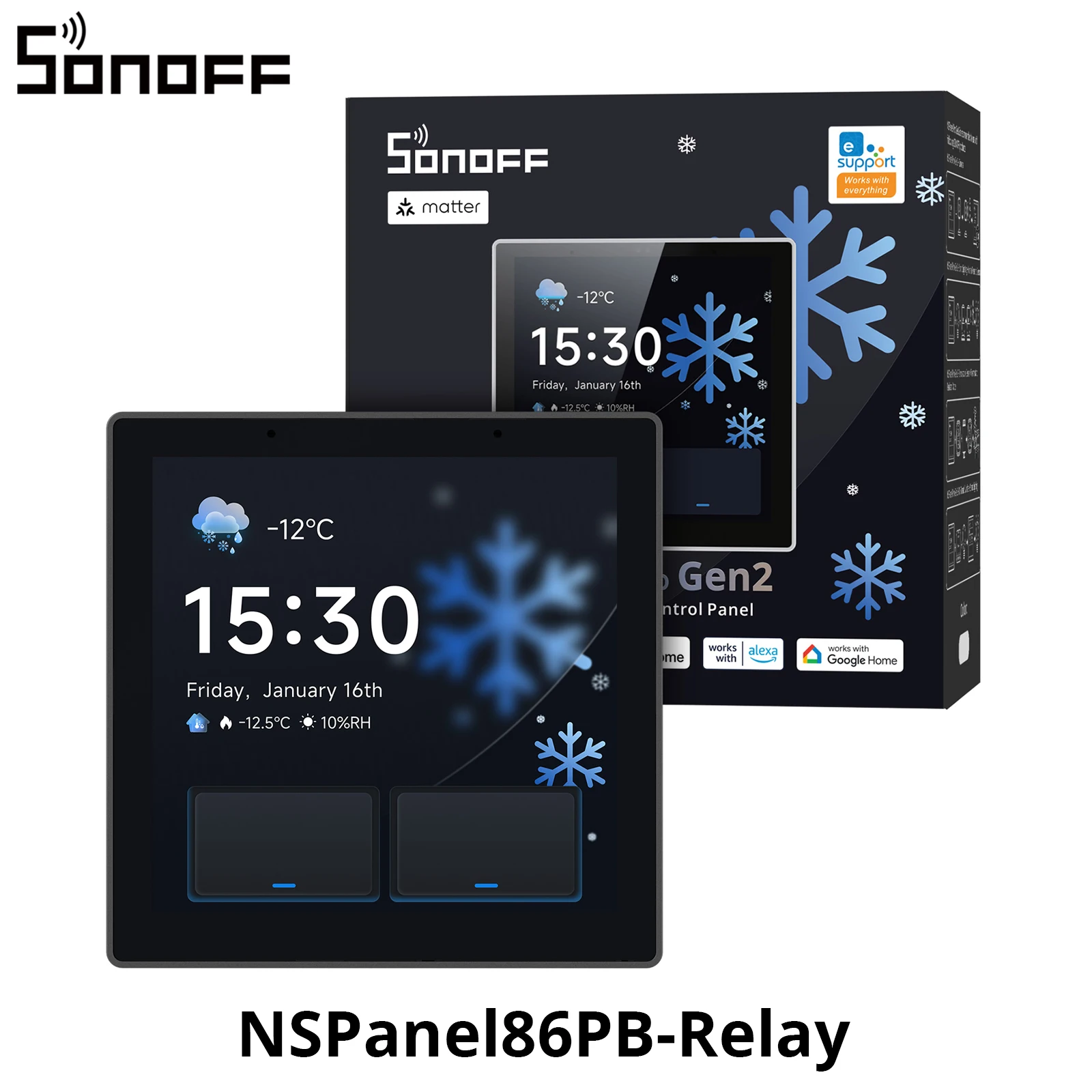 SONOFF NSPanel Pro Gen2 smart home control panel in 86-type format with a two-channel relay, device integration, compatible with Apple Home via Matter – Image 9