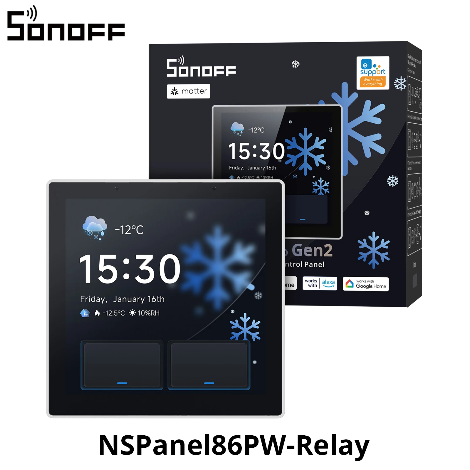 SONOFF NSPanel Pro Gen2 smart home control panel in 86-type format with a two-channel relay, device integration, compatible with Apple Home via Matter – Image 10