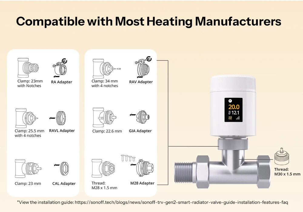 SONOFF TRV‑ZBT TRV Gen2 Zigbee Thermostat Radiator Valve, compact design, HD IPS color display, supports 3 programs and 12 time intervals, energy-saving mode – Image 24