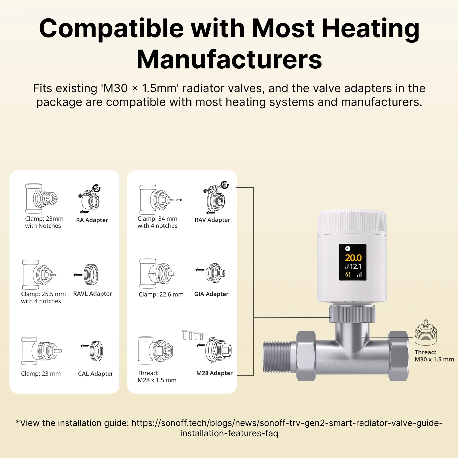 SONOFF TRV‑ZBT TRV Gen2 Zigbee Thermostat Radiator Valve, compact design, HD IPS color display, supports 3 programs and 12 time intervals, energy-saving mode – Image 7