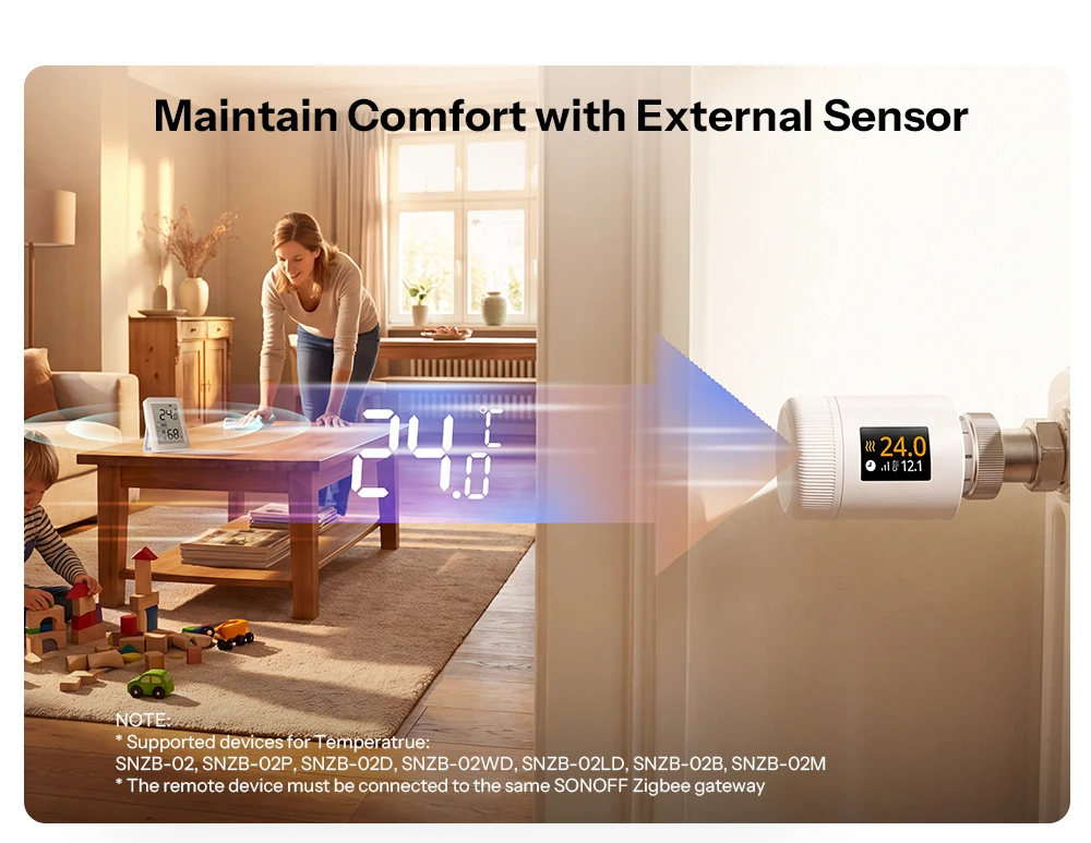 SONOFF TRV‑ZBT TRV Gen2 Zigbee Thermostat Radiator Valve, compact design, HD IPS color display, supports 3 programs and 12 time intervals, energy-saving mode – Image 17
