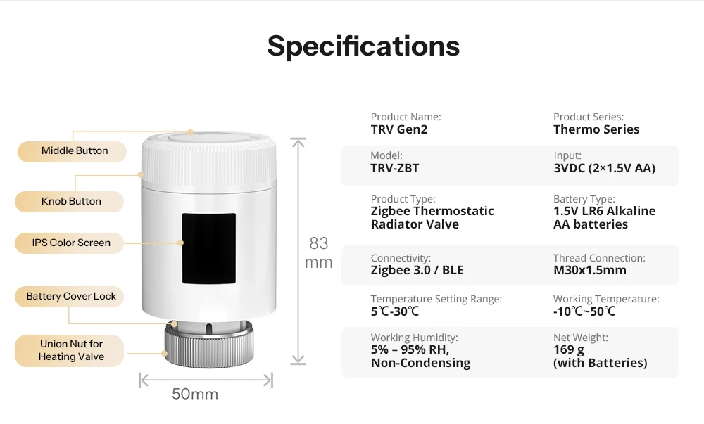 SONOFF TRV‑ZBT TRV Gen2 Zigbee Thermostat Radiator Valve, compact design, HD IPS color display, supports 3 programs and 12 time intervals, energy-saving mode – Image 29