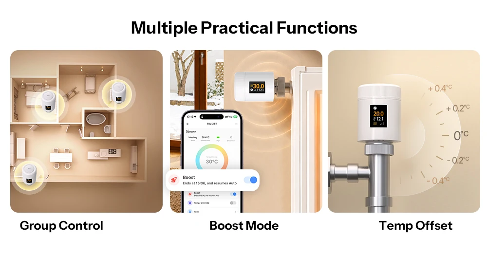 SONOFF TRV‑ZBT TRV Gen2 Zigbee Thermostat Radiator Valve, compact design, HD IPS color display, supports 3 programs and 12 time intervals, energy-saving mode – Image 21