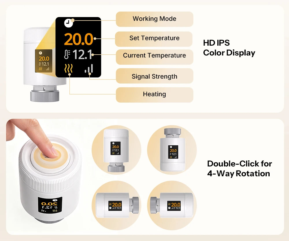 SONOFF TRV‑ZBT TRV Gen2 Zigbee Thermostat Radiator Valve, compact design, HD IPS color display, supports 3 programs and 12 time intervals, energy-saving mode – Image 14