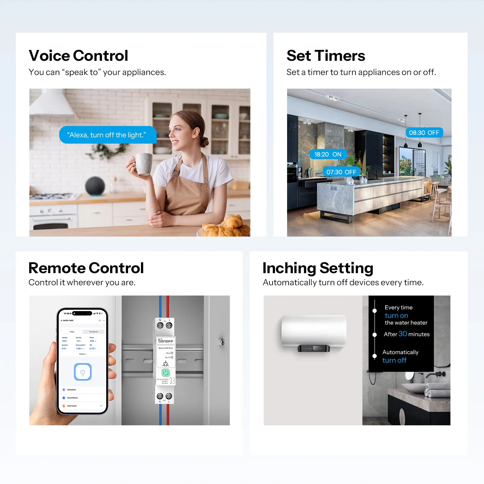 SONOFF BASIC-1GSP single-channel hat rails switch with Matter via WiFi remote control energy consumption monitoring, overload protection, supports currents up to 32A - Image 7