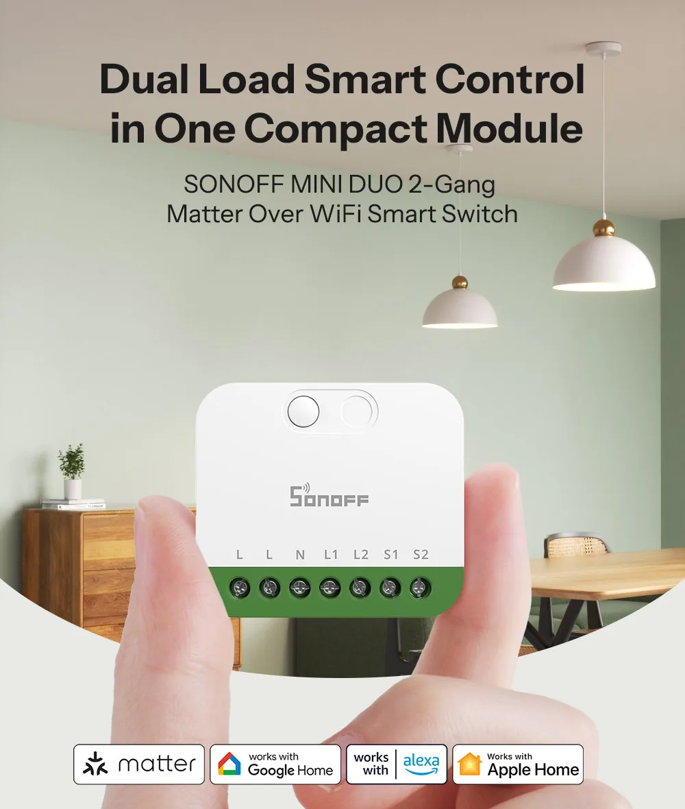 SONOFF MINI-2GS MINI DUO 2-Gang Matter Over WiFi Smart Switch Dual-Load Control Detach Relay Mode Supports External Switch Works with Alexa Google Home – Image 8