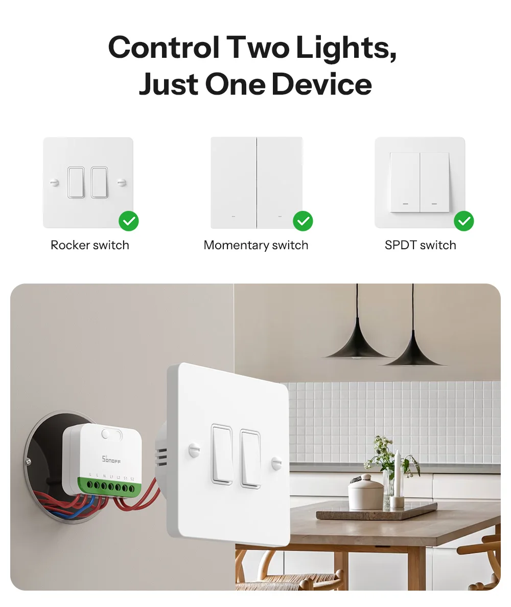 SONOFF MINI-2GS MINI DUO 2-Gang Matter Over WiFi Smart Switch Dual-Load Control Detach Relay Mode Supports External Switch Works with Alexa Google Home – Image 13