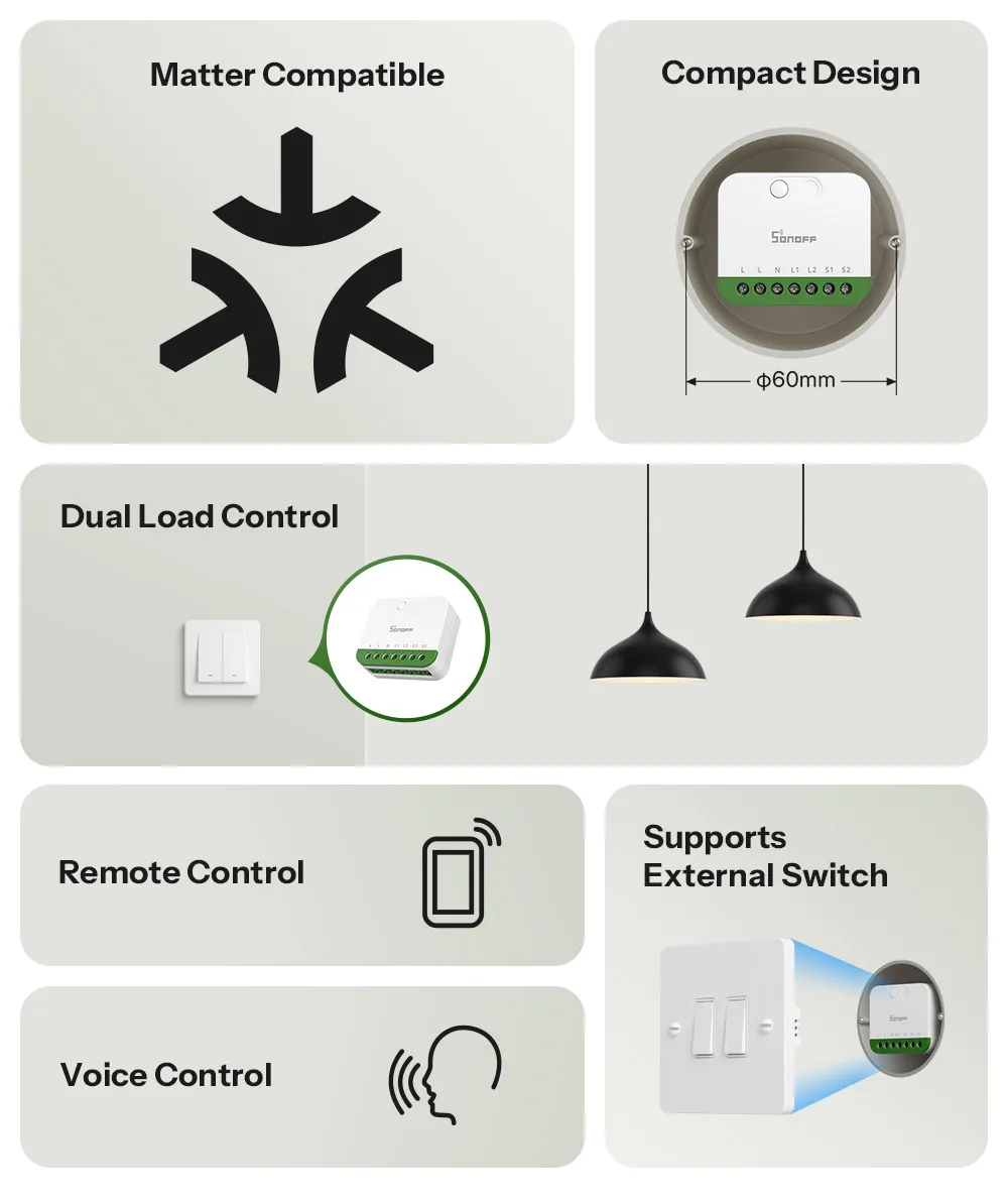 SONOFF MINI-2GS MINI DUO 2-Gang Matter Over WiFi Smart Switch Dual-Load Control Detach Relay Mode Supports External Switch Works with Alexa Google Home – Image 9