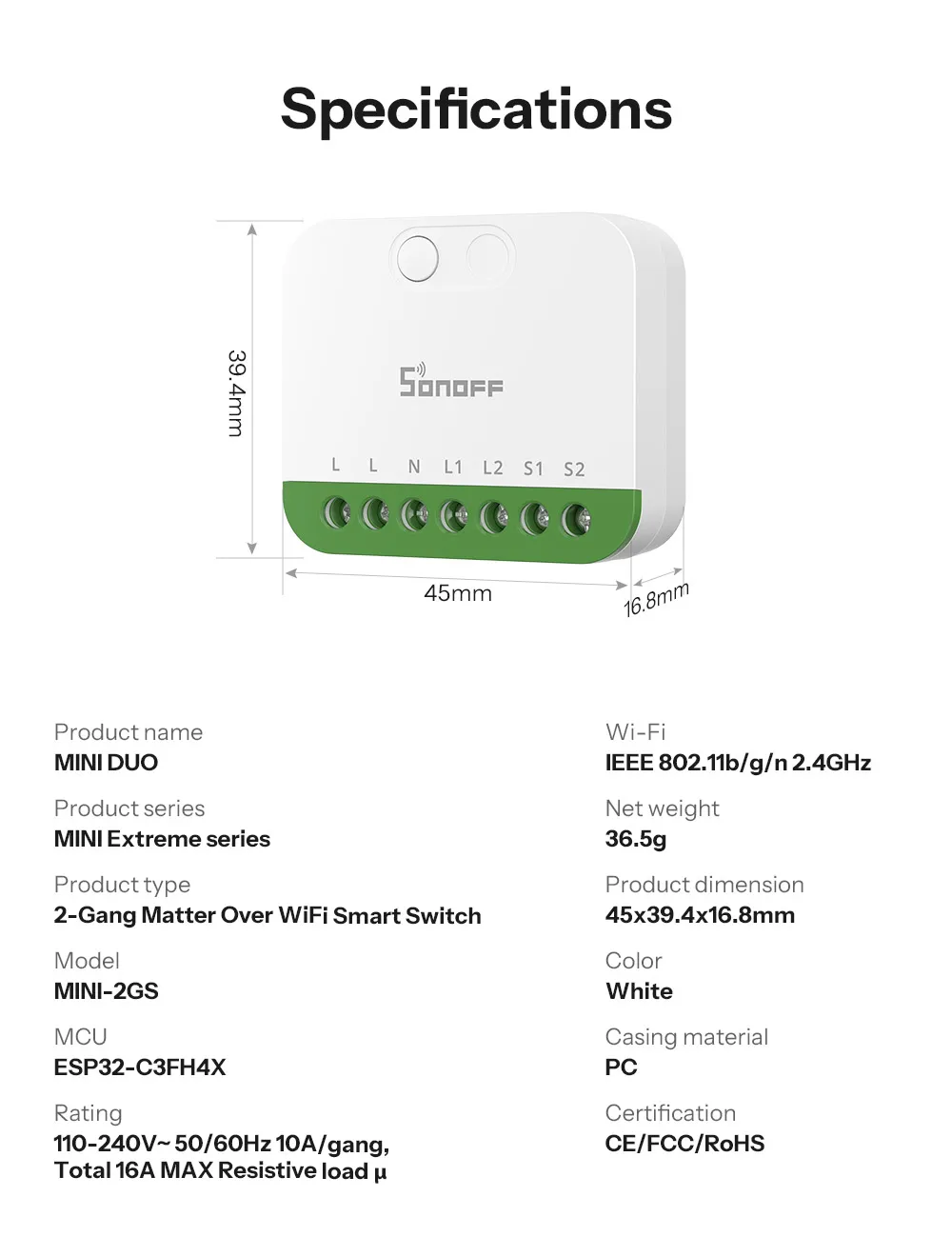 SONOFF MINI-2GS MINI DUO 2-Gang Matter Over WiFi Smart Switch Dual-Load Control Detach Relay Mode Supports External Switch Works with Alexa Google Home – Image 23