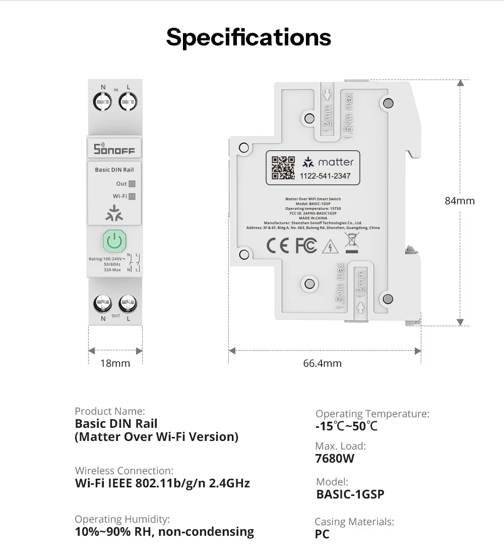 SONOFF BASIC-1GSP single-channel hat rails switch with Matter via WiFi remote control energy consumption monitoring, overload protection, supports currents up to 32A - Image 23