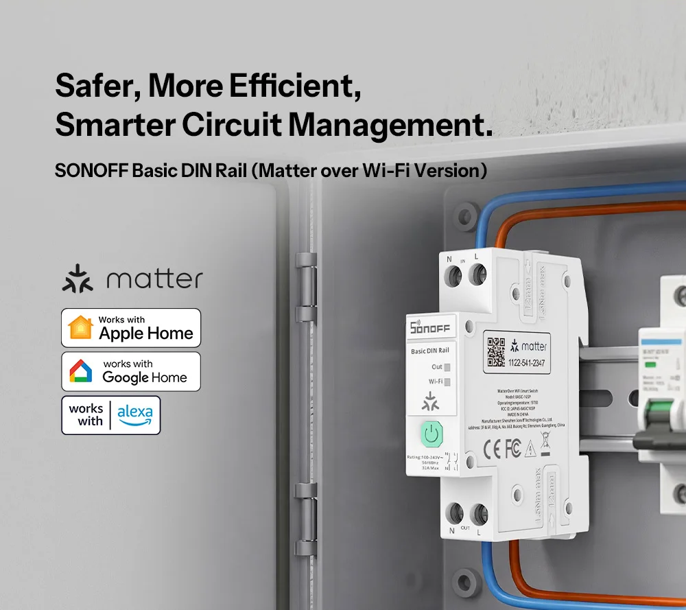 SONOFF BASIC-1GSP single-channel hat rails switch with Matter via WiFi remote control energy consumption monitoring, overload protection, supports currents up to 32A - Image 10